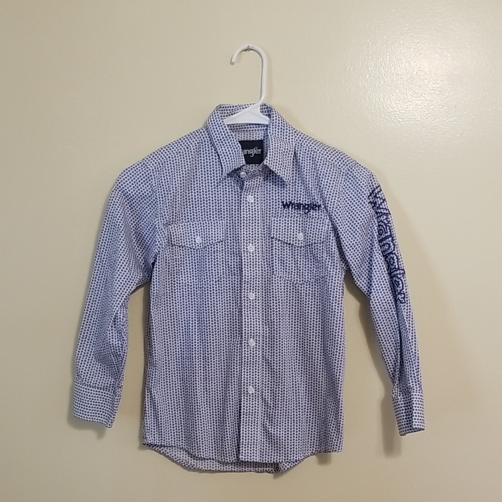Wrangler Kids Embroidered Long Sleeve Button Down Collared Shirt Western Medium - Picture 1 of 12
